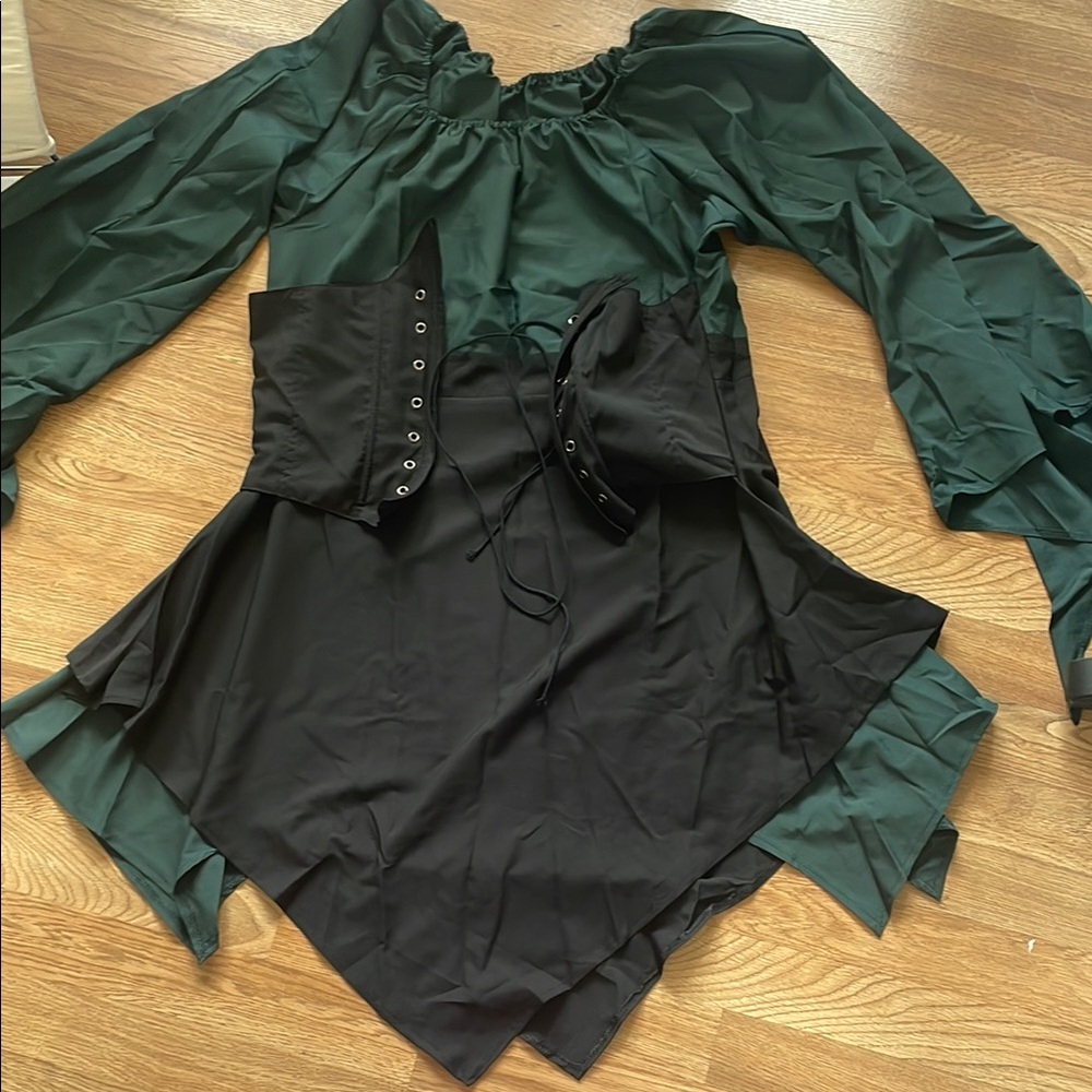 Medieval Cosplay Green and Black Corset Dress